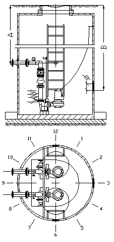 Схема КНС — вид сбоку и сверху с обозначениями элементов